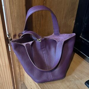 Small Purple Textured Leather Tote Bag for Women